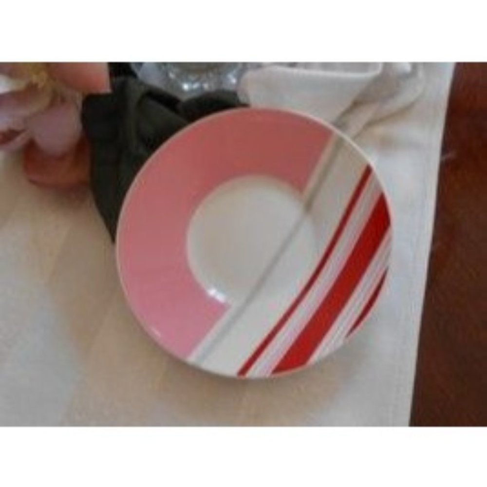 Starbucks Coffee 2007 Holiday Pink Red Gray Candy Stripe Saucer For a Cup